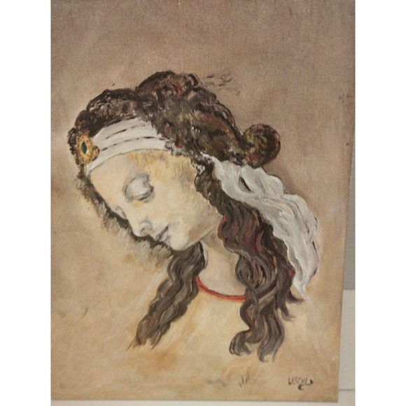 Original Oil Painting Madonna Religion By Uschi Flat Canvas 14" X 11" - Picture 3 of 5